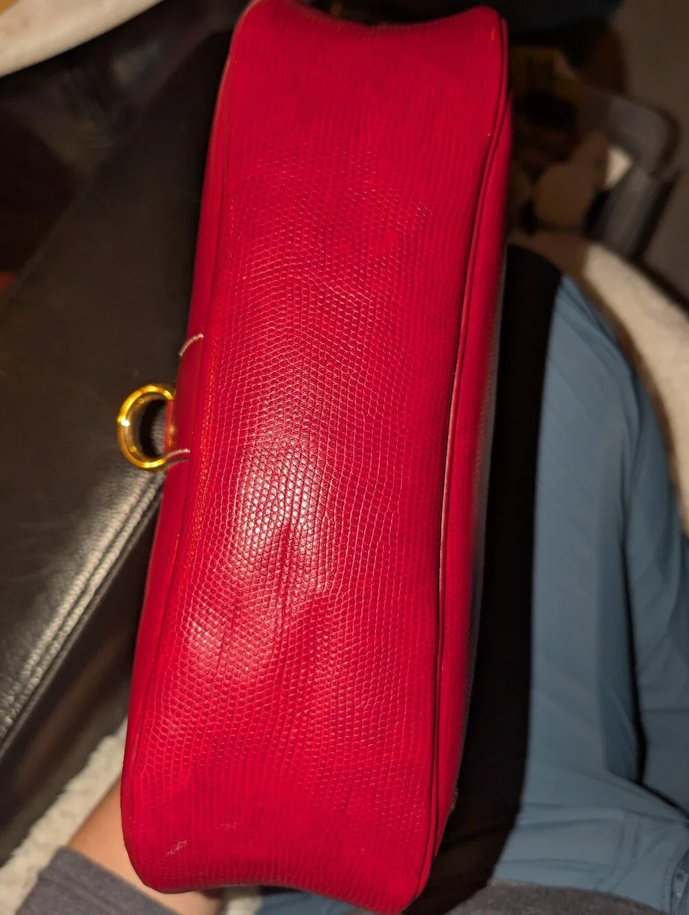 💄✨VEUC RARE Auth Lancel Lizard Skin Selleria Hobo Red Shoulder Bag